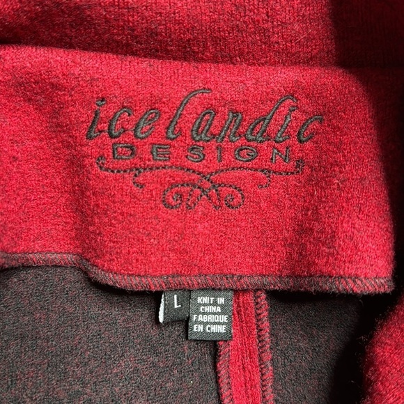Icelandic Design Red Wool Button Cardigan Sweater Large - Picture 7 of 10